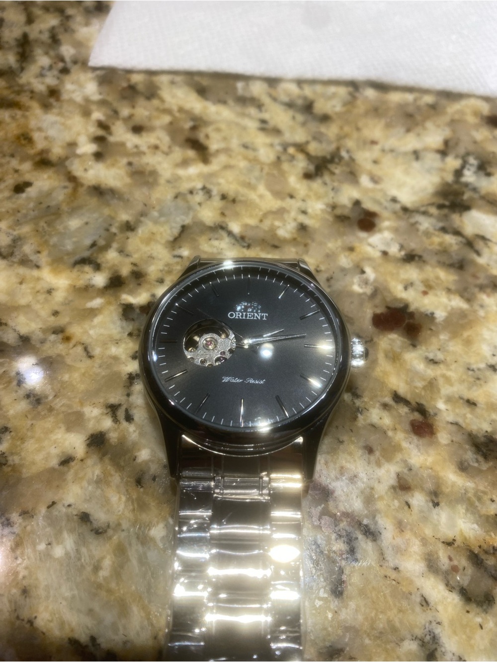 New Men's Open Heart Stainless Steel Watch - Black Dial